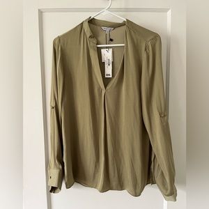 Naked Zebra Collar Band Blouse Green Size Medium